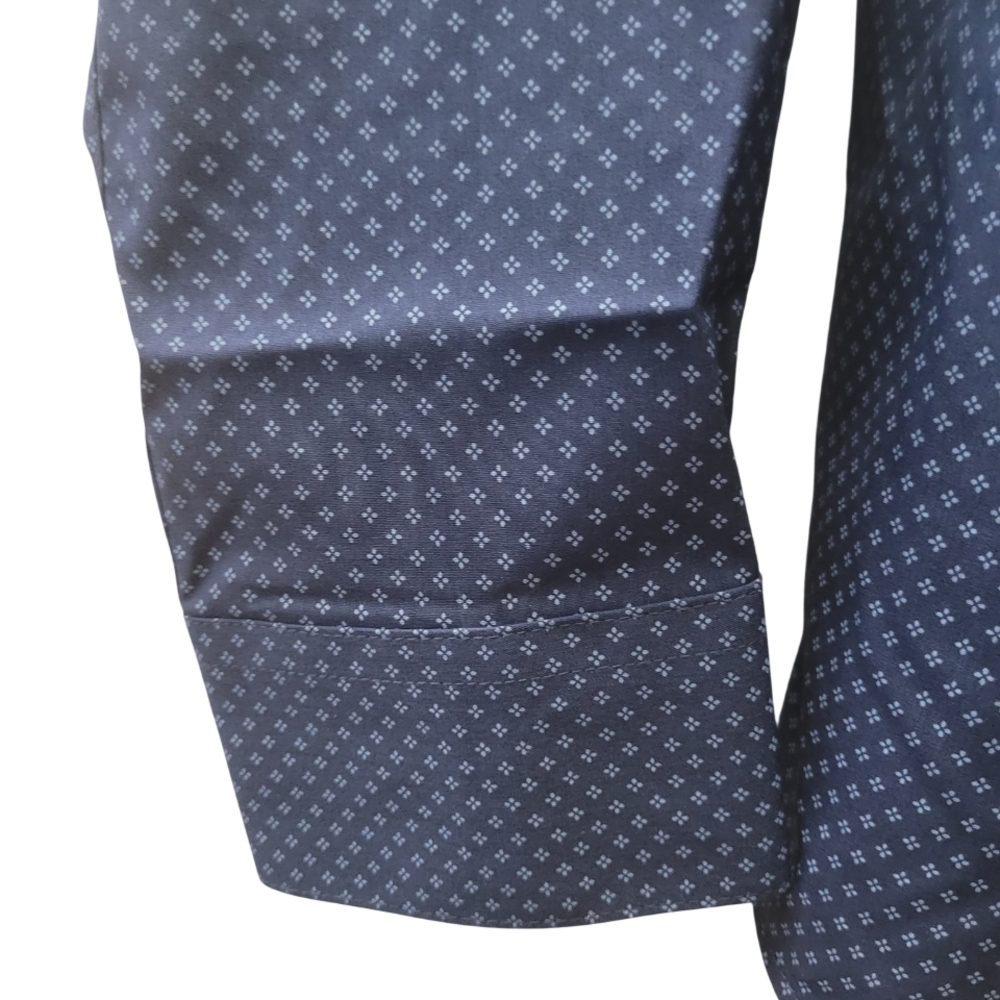 Men's Lucky Navy Blue Wrinkle Resistant Stetch Long Sleeve, Collared Button Down